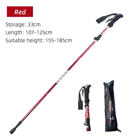 5 Section Outdoor Fold Trekking Pole Camping Portable Walking Hiking Stick For Nordic Elderly Telescopic Easy Put Into Bag 1 PCS